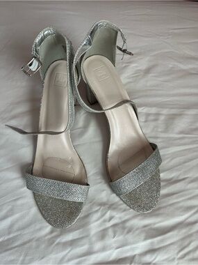 Silver Ankle-Strap Block Heel Sandals - Women